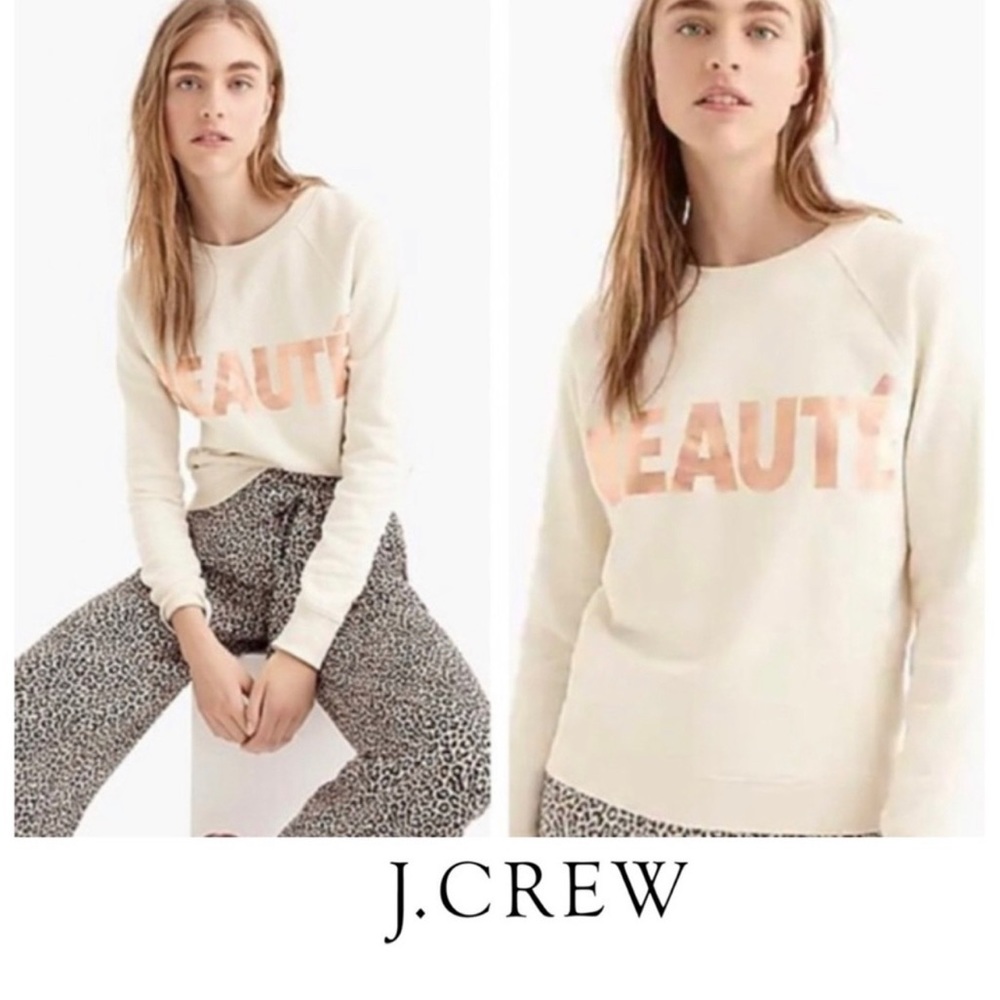 J. Crew “BEAUTE” Sweatshirt Rose Gold Beauty Graphic - SIZE S